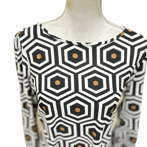Jude Connally Black, brown & White geometric balloon long Sleeve Dress large - Picture 4 of 10